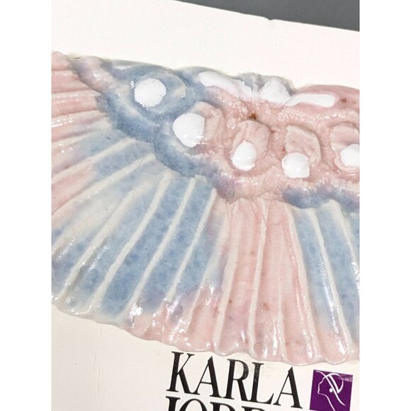 Vintage Karla Jordan Pink Blue Porcelain Beachy Coastal Shell Pin Brooch - Picture 3 of 8